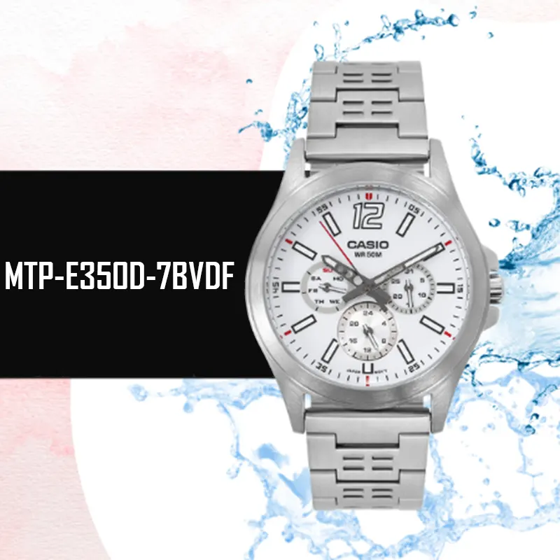 Casio Sporty Quartz White Dial Men's Watch- MTP-E350D-7BV